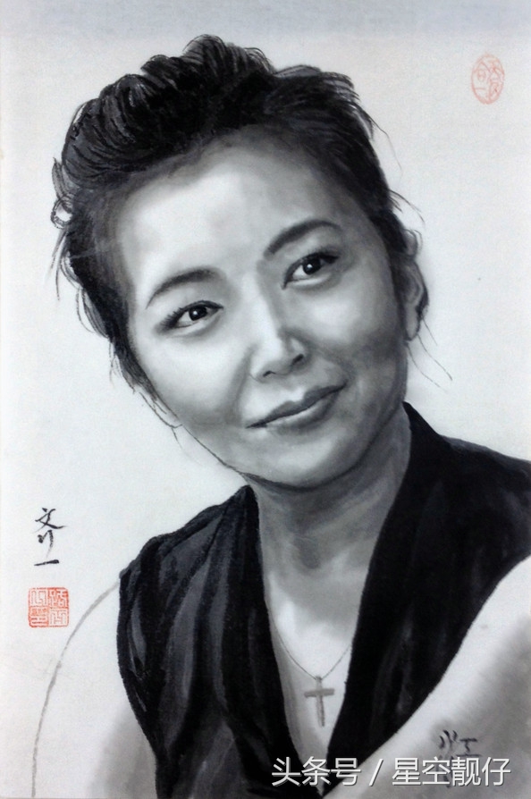 路齐一水墨画明星肖像作品