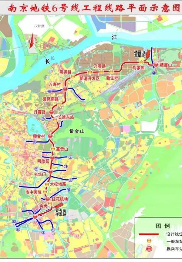 地铁6号线南起既有机场线南京南站东侧区间终点,北至栖霞山站,全线设