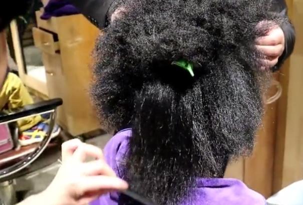 黑人的发式和中国人是不一样的,她们的头发可谓是钢丝球一般啊