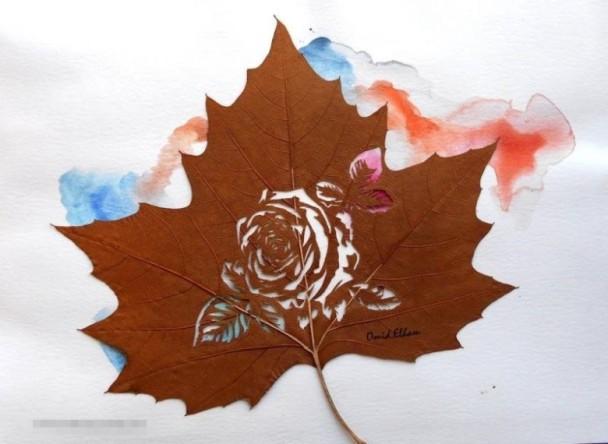 巧手:叶雕作品活灵活现