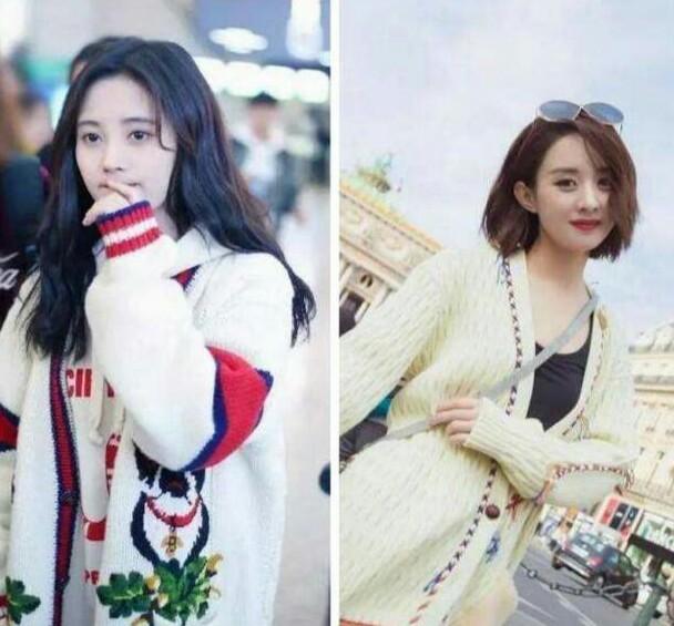 赵丽颖和鞠婧祎同穿针织衫,一个优雅大气,一个甜美似少女!