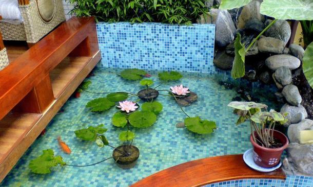 家里的阳台建个这样的假山鱼池,品味一下子就上去了