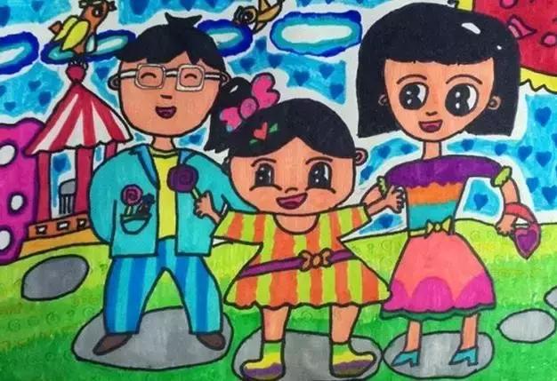 儿童美术绘画作品幸福的一家人画出家庭相处中的温馨时刻
