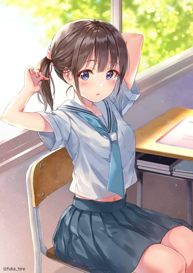 二次元教室里的清纯学生妹子个个养眼迷人
