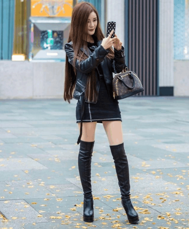 黑色皮衣 黑色皮靴, 小姐姐简直不要太酷了! 没有男生驾驭的了吧