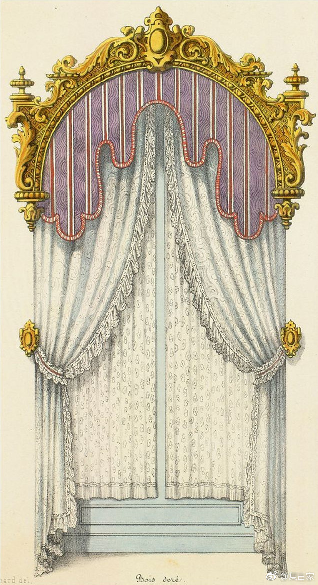 18~19世纪的法国窗帘手绘稿经典的法式浪漫主义风格