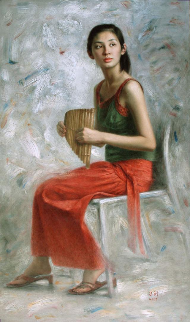 他油画作品中的少女青春靓丽,美丽动人,令人心动!