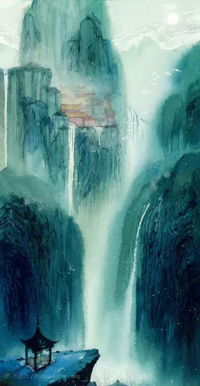 古风美景水彩插画林花扫更落径草踏还生