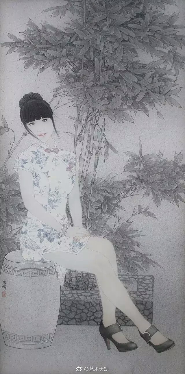 盘虎杰现代人物工笔画