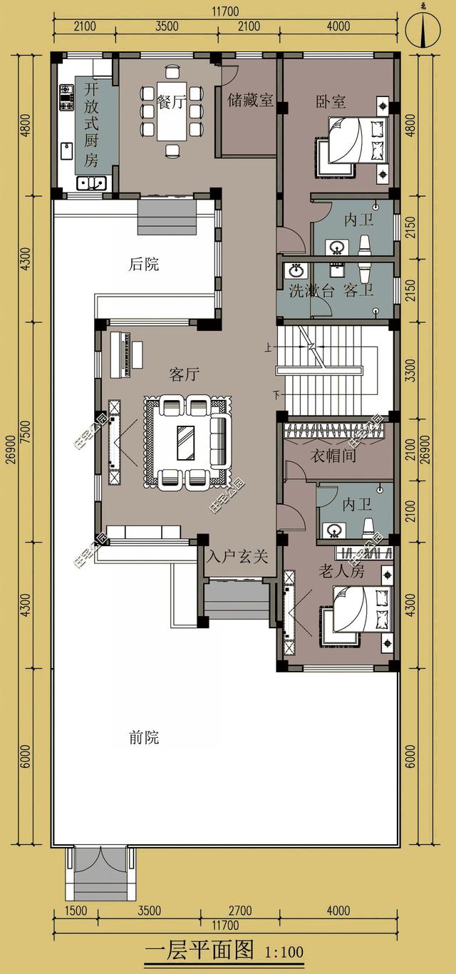 农村自建3层简中式小楼,前院后院采光好,12米x27米含平面图