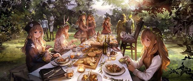 美食摆满桌子的二次元场景插画|桌子|饭菜|餐桌_新浪新闻