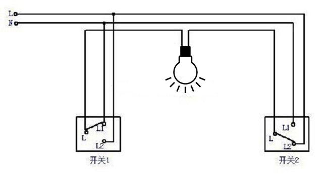 第二种布线方法,看上去好像比上面一种要复杂些,不过,实现双控来控制
