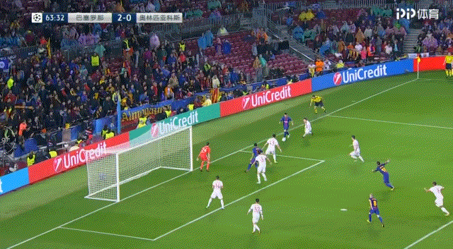 为巴萨首开纪录,梅西助攻迪涅打入第二球,下半场梅西任意球破门,中场