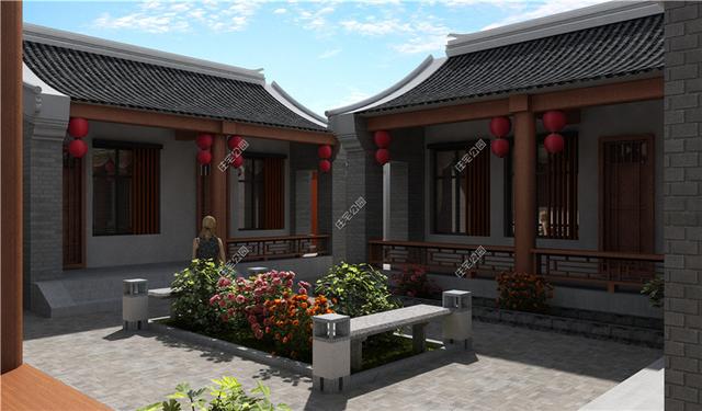 农村自建房就该这样,21米面宽四合院,带平面图庭院效果图