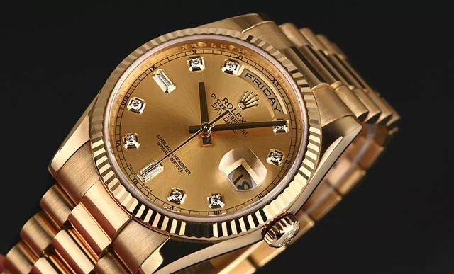 奢华的金劳rolex劳力士星期日历型系列18k黄金男表