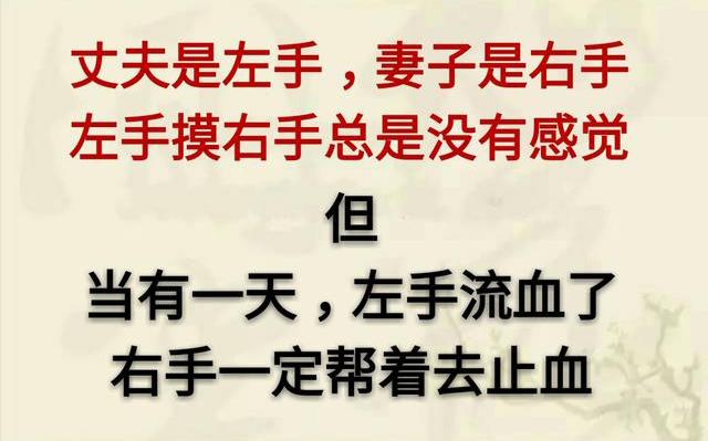 左手夫,右手妻,別嫌你的左手,別棄你的右手!(句句戳心)