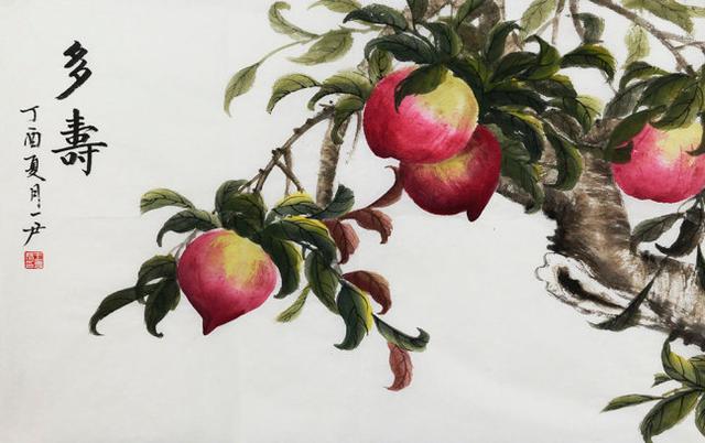 王惠君国画花鸟作品赏析细腻秀润绘寿桃