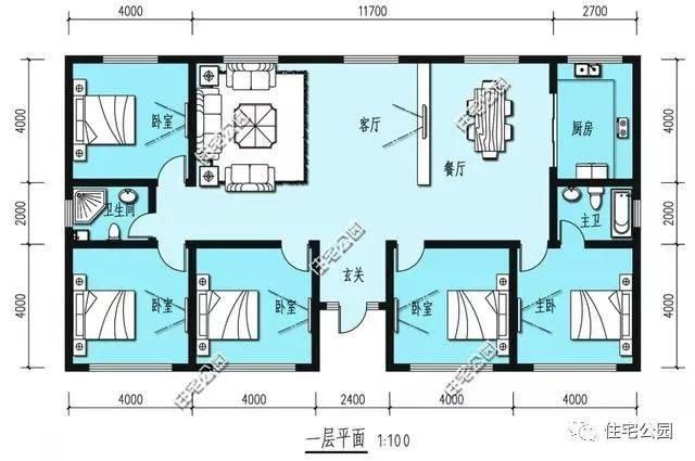 平面布局:步入室内空间后,可明显看到客厅与各个方便的安排,主卧带