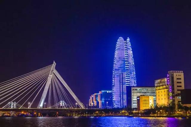 代表着宁波的三江口,在江边静静的吹着风,可以看见远处闪着光的玉米楼