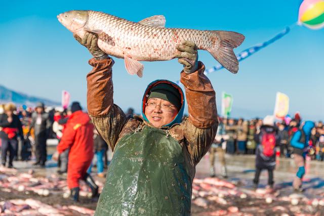 牡丹江镜泊湖冬捕节开幕,万条大鱼被捞出
