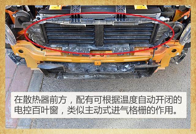 例如前进气格栅内部采用可根据温度开合的主动式百叶窗;底盘采用大