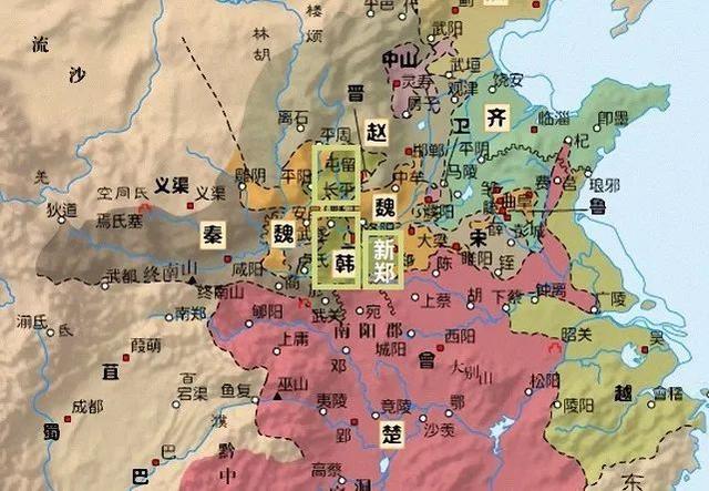 吞并郑国后,韩国主要由上党郡(在黄河以北),三川郡以及新郑首都圈三个