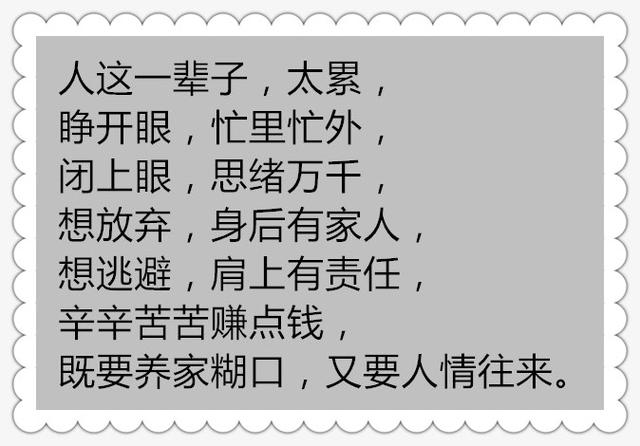 一辈子总结三个词:太短,太累,太难