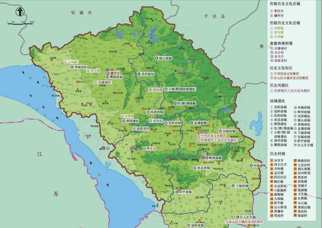 山东枣庄的五区一市的地图枣庄的城区30年变得越来越大