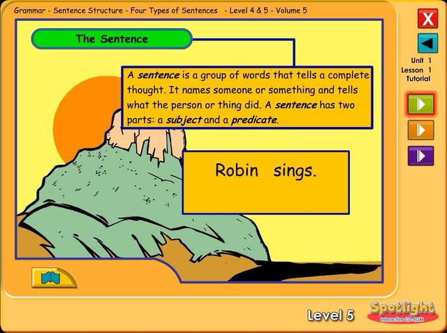 美国小学英语5级1单元1课语法句子的四种类型