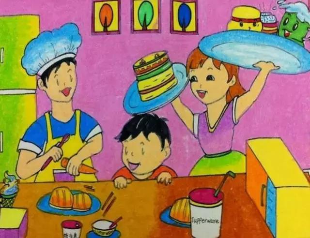儿童美术绘画作品幸福的一家人画出家庭相处中的温馨时刻