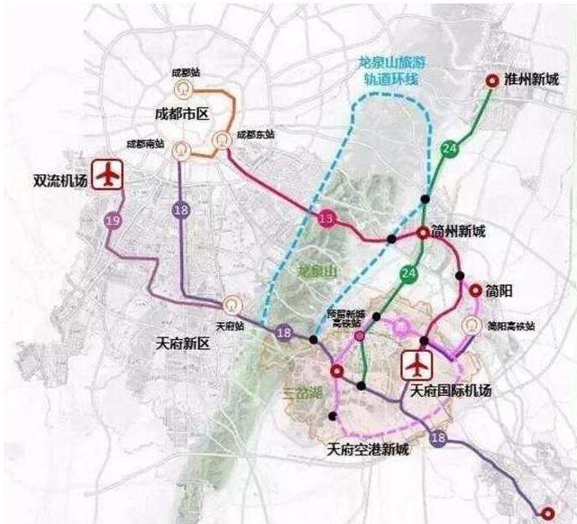 轨道交通上,对接成都市轨道交通线网,规划18号线,13号线,24号线,简阳
