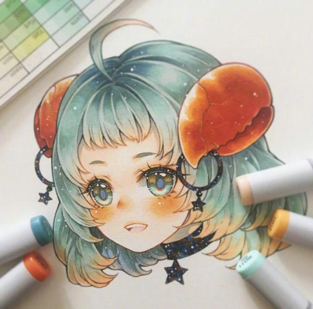 插画师minmonsta马克笔手绘的十二星座正太萝莉好看到爆炸