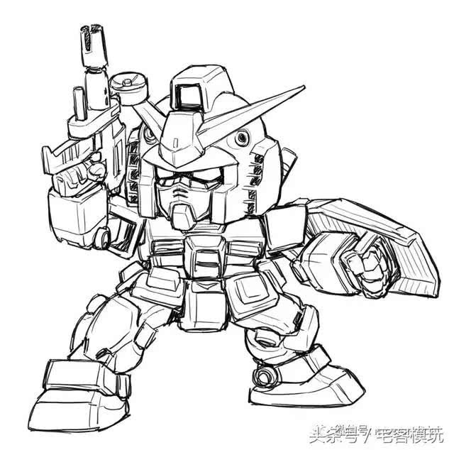 联邦军:丢一点《一年战争》的机体q版黑白画,尺寸差不多正好能当头像