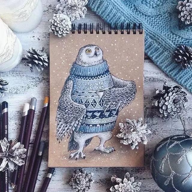 彩铅笔下的手绘插画漂亮极了陪你温暖地度过这个冬天