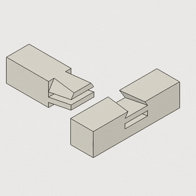 双重燕尾式咬合十字契合走马销横栓式拼合三箱体联合四箱体联合燕尾式