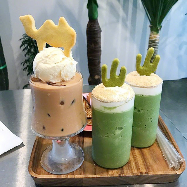 抹茶冰激凌和仙人掌饼干奶茶,满眼都是令人心情变好的绿色