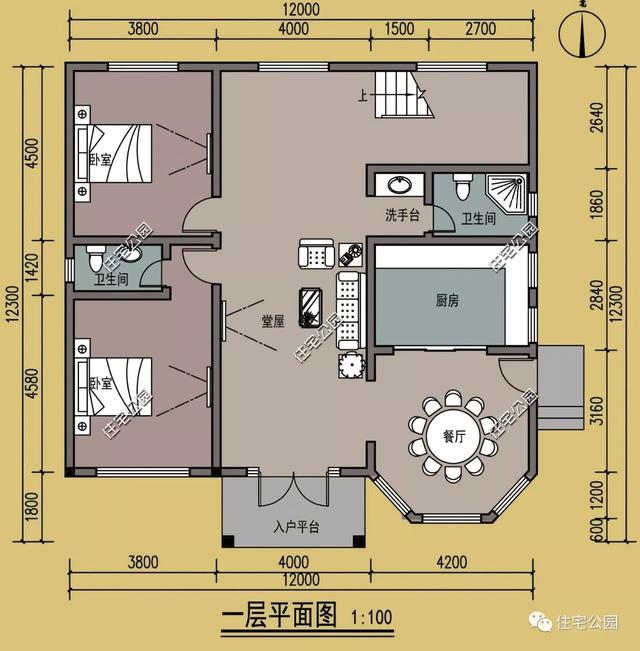 12x12米农村小洋楼,这个户型清新脱俗,带复式客厅,堂屋超实用
