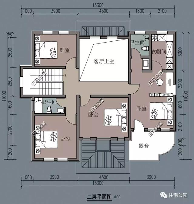 13x11米法式农村别墅,挑空客厅配6卧室,实用户型的代表之作!