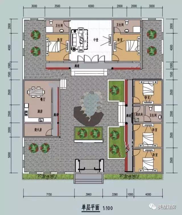 中式农村自建房别墅小户型大庭院