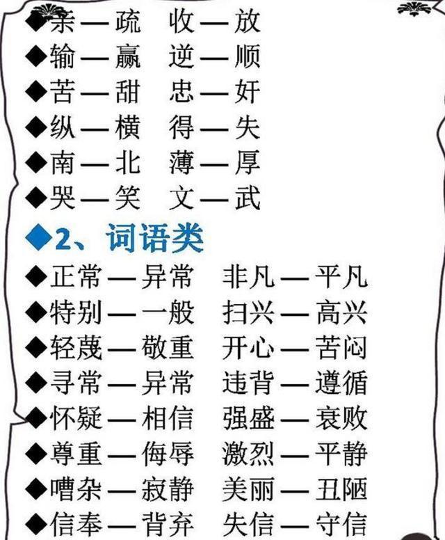 语文老师精心整理——小学1~6年级近反义词大全,考试再也不愁!