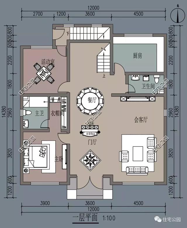 12x14米农村别墅带地下室挑空客厅6卧室经济实用