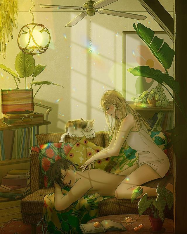 悠懒午后我为你按摩,谈笑间充斥着浪漫爱情的暧昧氛围韩国插画家-34