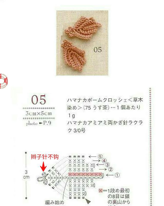 南瓜叶子:参考下图,钩到⑤的时候,引拔到叶子的一半,连接南瓜藤,接着