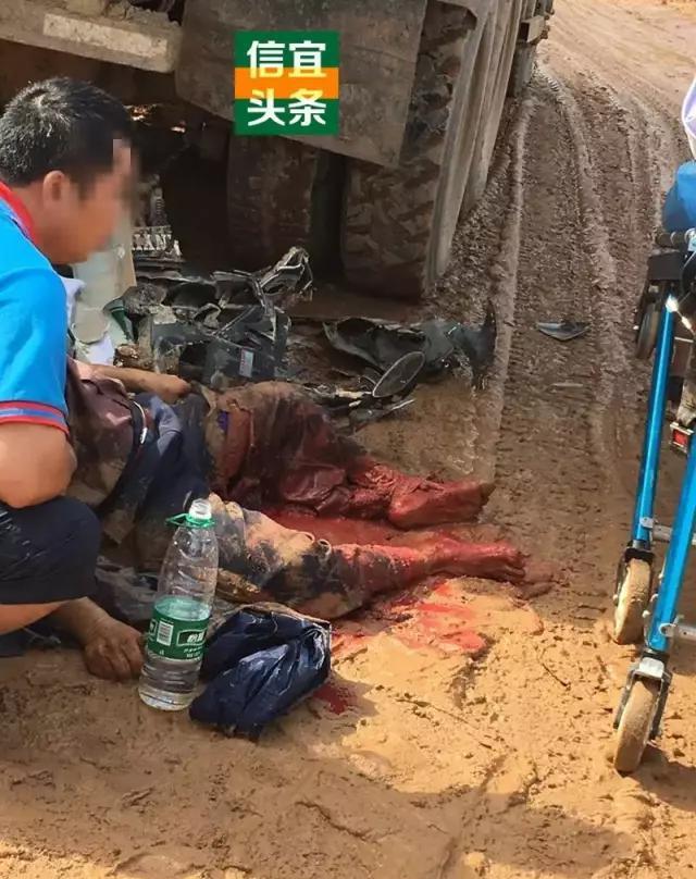 信宜旺同牌坊路口泥头车碾压男子双腿 最终抢救不了