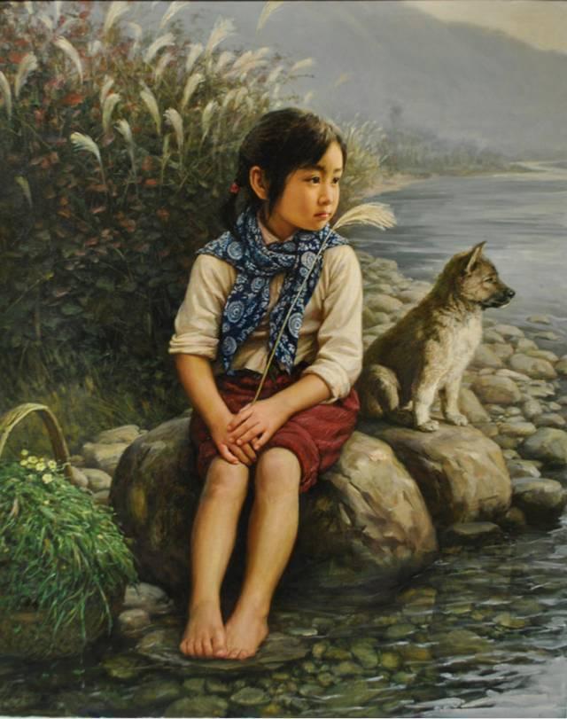 乡土民俗油画,姐弟情深,过年恋家的你,该回家了!