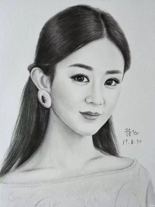 给6位素描女星打分, baby9.8分, 关晓彤7.9分, 迪丽热巴多少分?