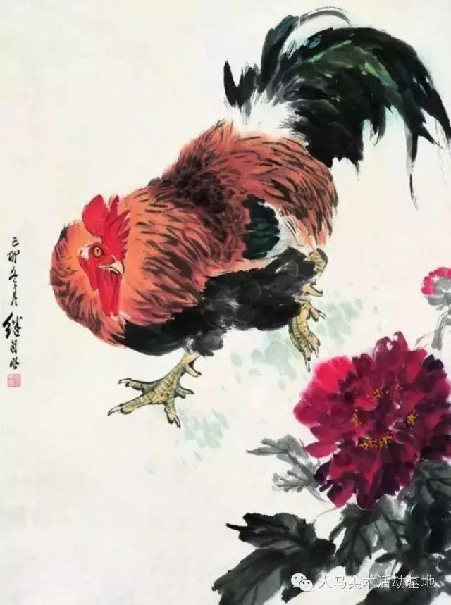 大美雄鸡国画作品中的鸡文化