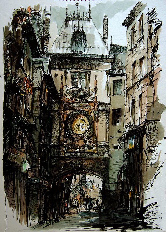 有声有色来自画家唐亮的水彩速写作品