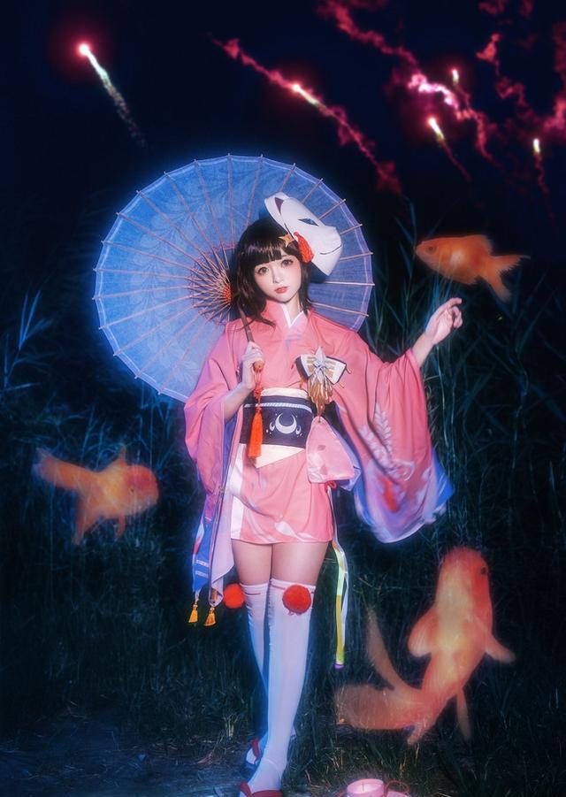 阴阳师夏日祭樱色金鱼皮肤版cos不食人间烟火的小仙女神乐