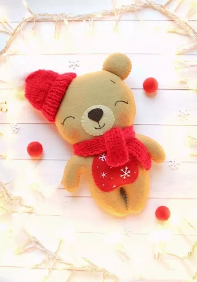 手工:萌萌哒不织布小熊,超可爱(附教程和模板)